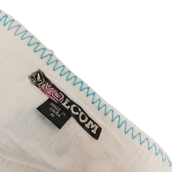 VOLCOM White Crepe Blue Embroidered Halter Neck Sleeveless Dress Medium - Picture 4 of 10